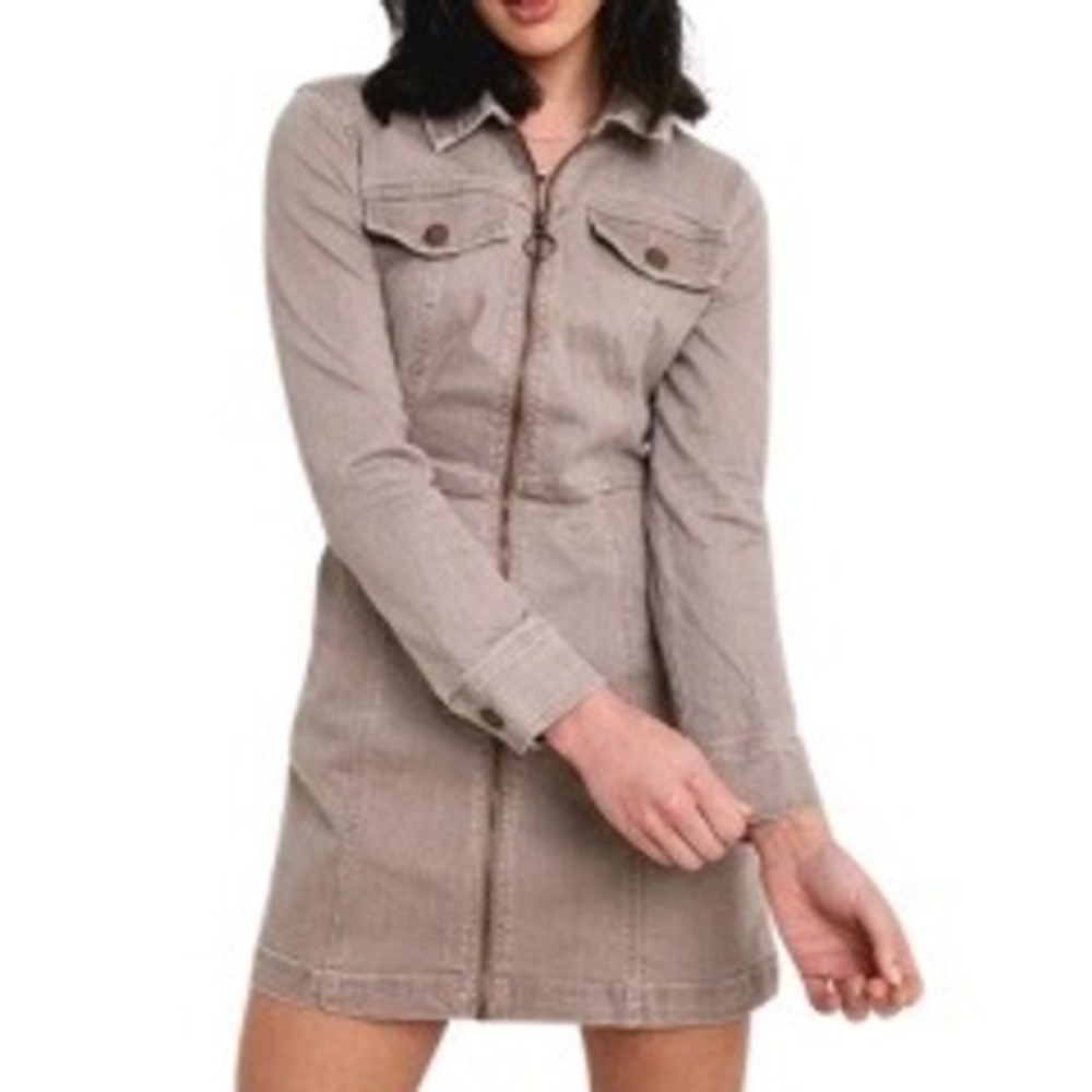 Urban Outfitters BDG‎ June Beige Tan Denim Zip Front Mini Dress Size 4
